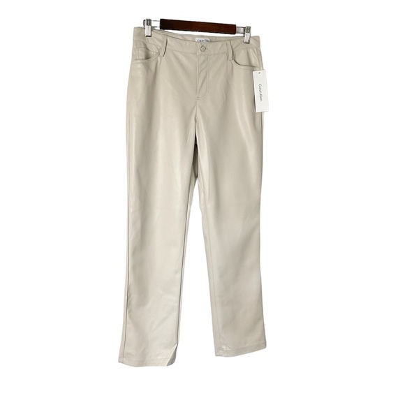 Calvin Klein Pants - Calvin Klein Faux Leather Straight Leg Pants Size 4 Stony Beige‎